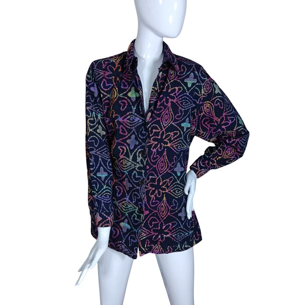 Vintage 90s Changes Button Down Shirt Small Relaxed Fit Watercolor / Black Print